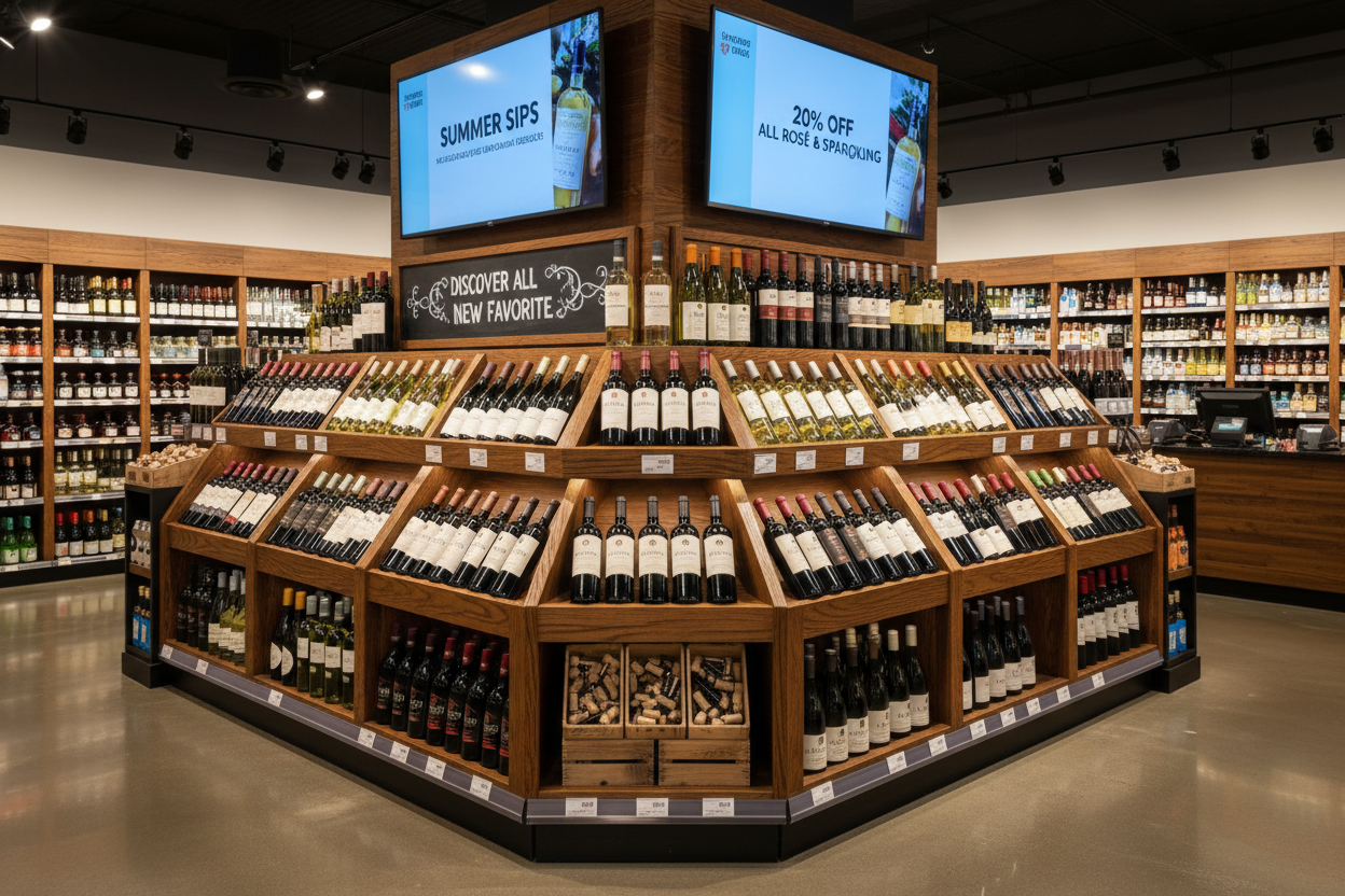end cap wine display in liquor store