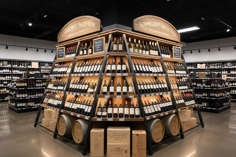 end cap wine display in retail wine shop
